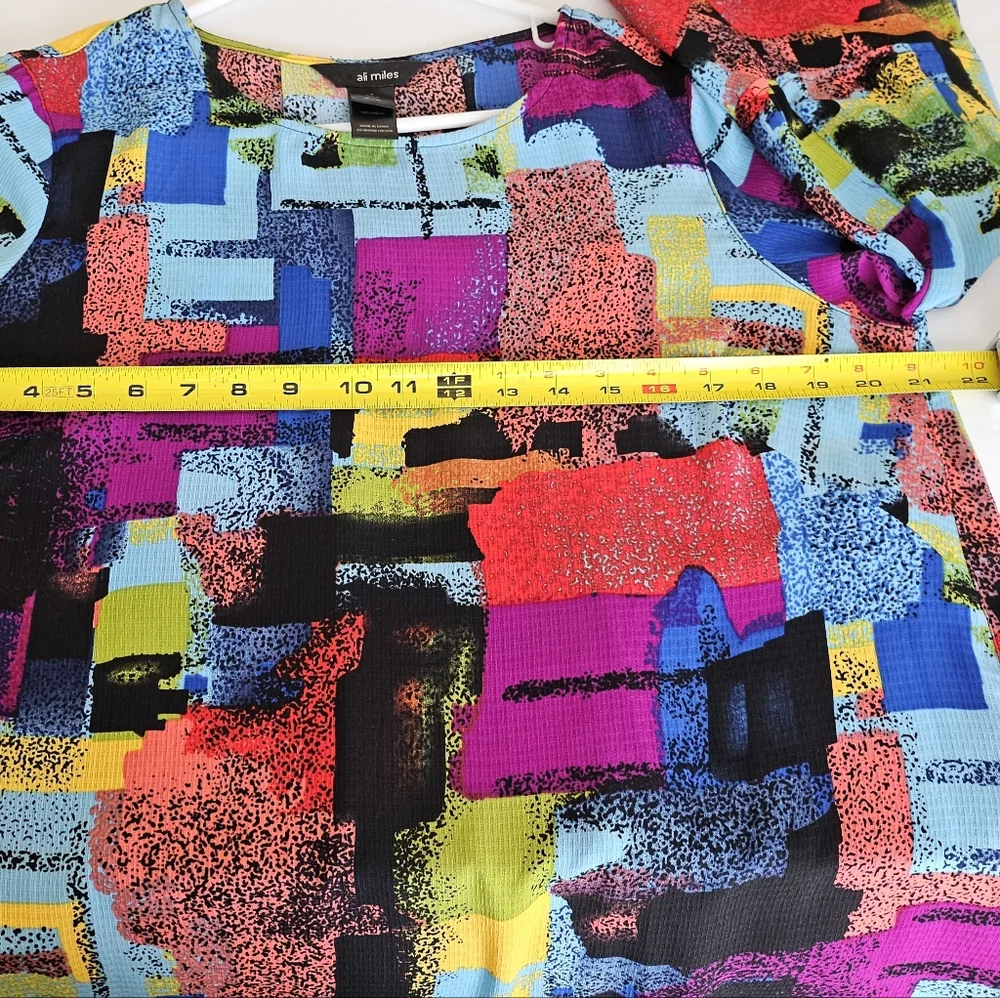 Ali Miles Small Tunic Top multi color bell sleeves pleated designer - Picture 8 of 10